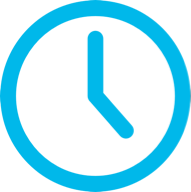 A blue clock icon with the minute hand pointing at 4 and the hour hand pointing at 2, representing the time 2:20. The clock is set against a light gray background.