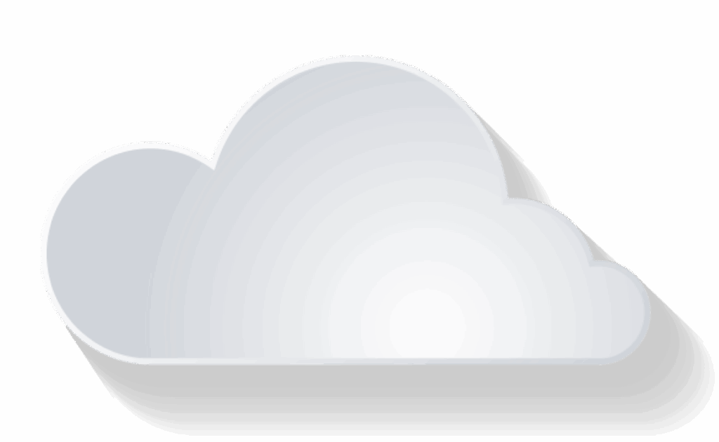 A simple, stylized grey cloud icon with a soft shadow on a light grey background. The cloud has smooth, rounded edges and appears three-dimensional.