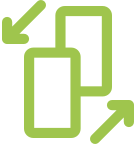 A green icon of two overlapping rectangles with diagonal arrows pointing to the top left and bottom right corners, suggesting resizing or switching orientation.