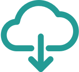 A teal cloud icon with a downward-pointing arrow, representing downloading or cloud download.