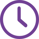 A simple purple clock icon with the time set to 4:00, shown on a light gray background.