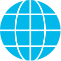 A blue globe icon with latitude and longitude lines on a light gray background, symbolizing the concept of the world or global connectivity.