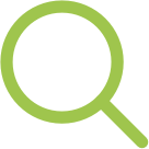 A simple green magnifying glass icon on a light gray background.